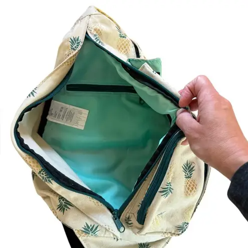 KAVU Rope Sling Crossbody Bag Beige Blue Yellow Pineapples Outdoor Travel