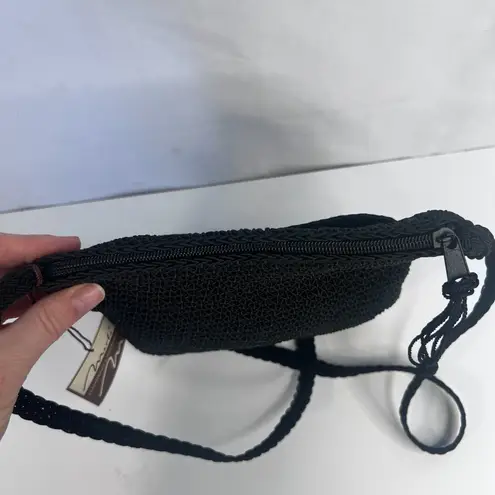 Marlo NWT Floral Embroidered Trim Beaded Fringe Crossbody Bag Square Boho Black