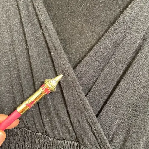 Liz Lange Black Surplice Smocked Waist Midi Maternity Dress, Small/Medium