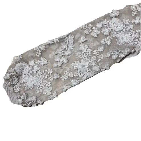 Sioni Milano Women’s Grey Cardigan Sheer Lace Balloon Puff Sleeve Sweater Sz Sm