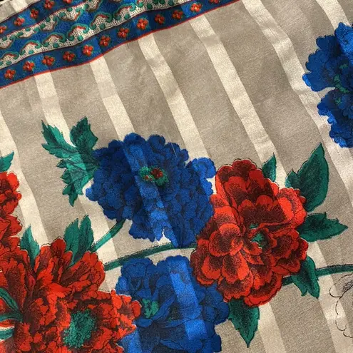 Vintage red, blue, white poppy carnations floral scarf