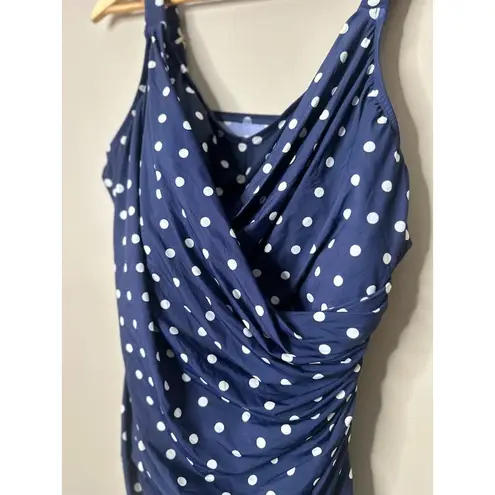 LANDS END Navy Blue Polka Dot V