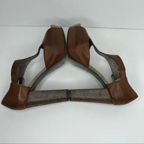 Brunello Cucinelli shoes 40 T-Strap peep toe heeled platform brown leather