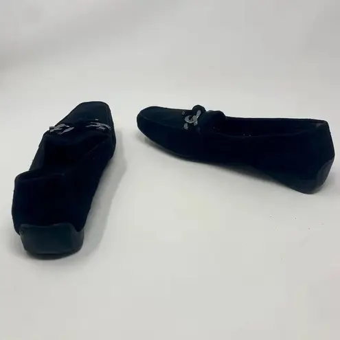 Stuart Weitzman ‎ Black Suede Perforated Loafers