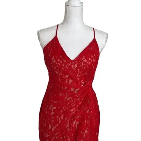 NBD  x REVOLVE Georgia Gown Women’s Size XS Red Lace Metallic Backless Slit Dress