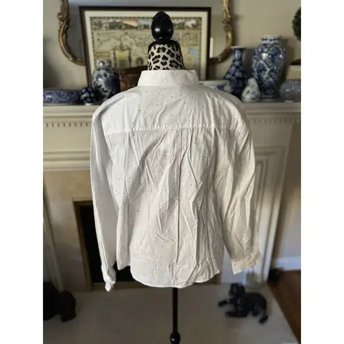 J.Crew Rhinestone White Button Down Shirt Blouse Size XL Long Sleeve New