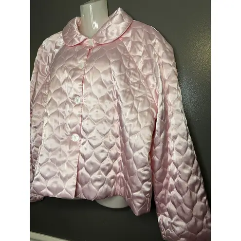 Amanda Rich Jacket Womens XL Pink Quilted Satin Bed Jacket Lounge Made USA