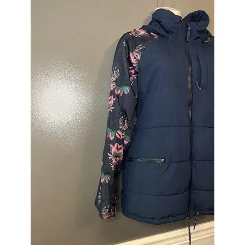 Burton Jacket Womens Small Blue Floral Living Lining Thermolite Hooded Snowboard