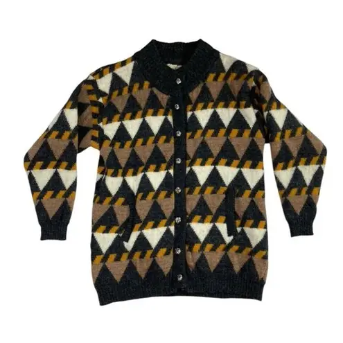 *Vintage Spelana Sweater Size M Grandpa Irish Button Cardigan Geometric Grunge Yellow Size M
