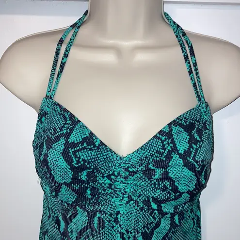 No Boundaries  Snakeskin Print One Piece Swimsuit Ruched 11 / 13 Green Black L