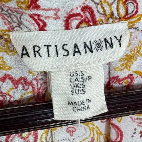 Artisan NY Floral Boho Sleeveless Tank Top Blouse White Yellow Red Small