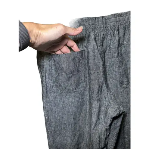 Allen Allen  Linen Pants Womens L Gray Elastic Waist Pockets High Rise Lagenlook