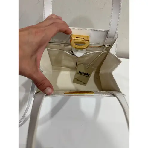 CELINE Vintage Gancini Leather Bag White Gold Size Medium With Shoulder Strap