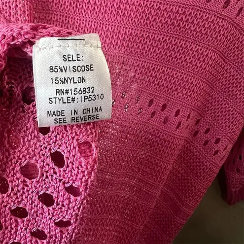 BiBi Boutique XL Pink Open Knit Pullover Sweater Short Sleeve Casual Boho