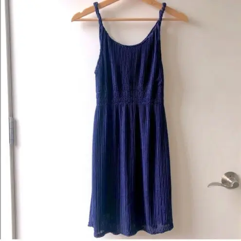Blue knit sundress small medium rope straps bohemian casual boho preppy classic