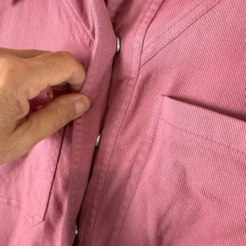 Avec Les Filles Pink Coverall Denim 3/4 Snap Front Patch Pocket Dress Size S