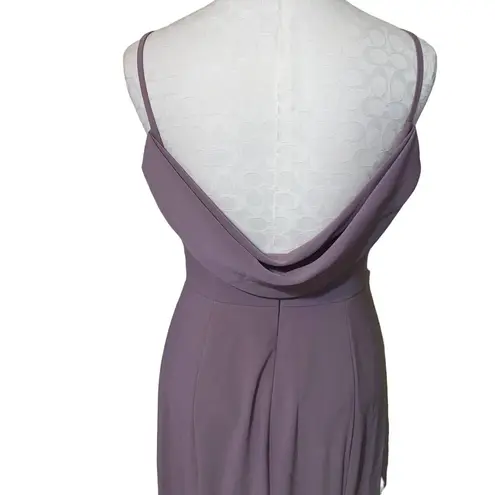 Dessy Group Bateau Neck Open Cowl Back Trumpet Gown in French Truffle Size 6R