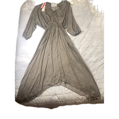Grade & Gather Grade & Gather NWT Green-Grey Maxi Dress Balloon Sleeve Asym Hem Size S
