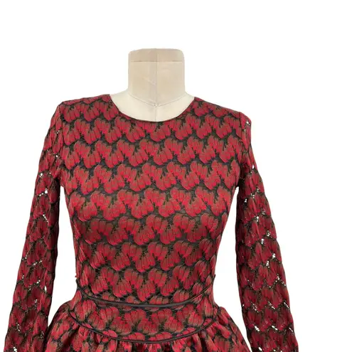Maje Royani Jacquard Dress Fit & Flare Long Sleeve Red Black Size 1 US Small