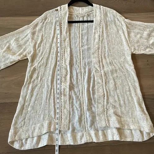 Soft Surroundings Loose Weave Ivory Gold Sequin Cardigan Boho Relaxed Top Sz XS