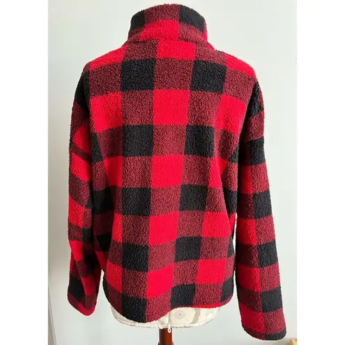 Blue B Collection Buffalo Plaid Sherpa Cozy Coat Small Red