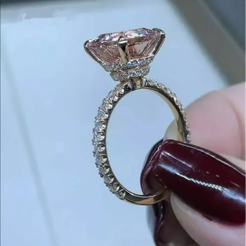 Rose Gold Solitaire Engagement Ring Yellow Stone Bridal Band Set NWT Sz 8 Pink