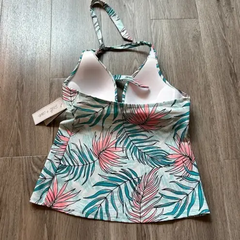 Salt + Cove Women's Turquoise Printed Deep V Neck Tie Halter Tankini Size M NWT Blue Size M