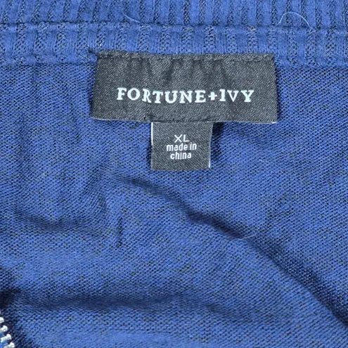 Fortune + Ivy Blue High Neck 1/2 Zip Lightweight Pullover Sweater XL