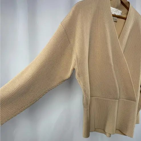 Escada Merino Wool V Neck Sweater in Tan Size Large