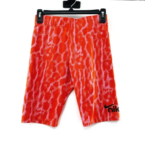 Nike  Bike Shorts Team Orange Animal Print Sz Small Logo Swoosh Sportswear Womens