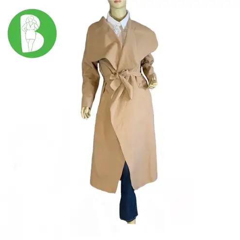 Parisian CAMEL COLOR FAUX WOOL WATERFALL SHAWL OPEN-FRONT TRENCH JACKET (M)