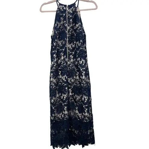 Keepsake  Blue True Love Lace Midi Sleeveless Cocktail Dress Medium