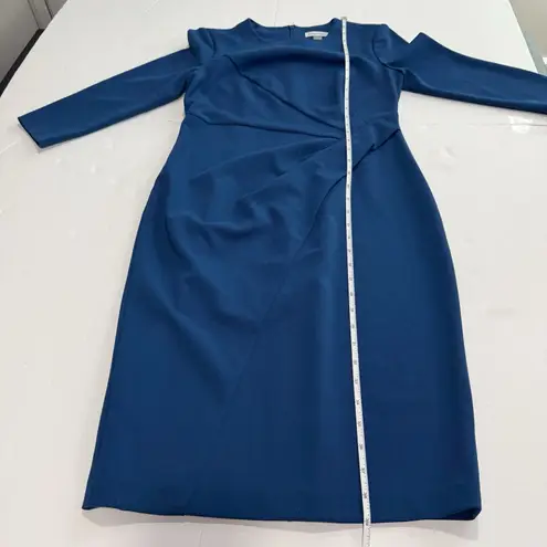 Calvin Klein  Teal Ruched Pleated Front Stretch Crepe Sheath Dress Size 6