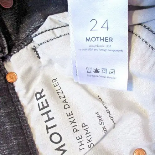 NWT Mother The Pixie Dazzler Skimp in Train Stops Acid Stretch Crop Jeans 24 Black