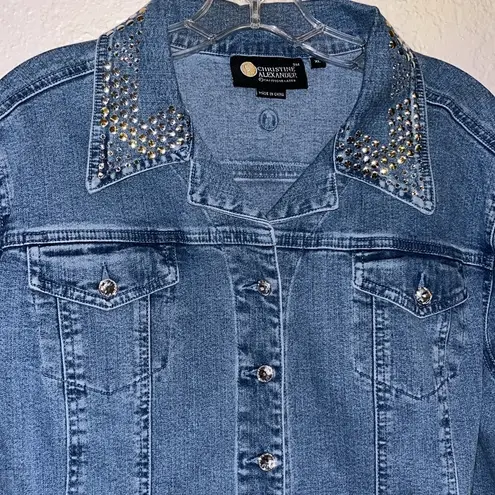 Christine Alexander Swarovski Embellished Denim Jacket • Jean Jacket Blue Size XL