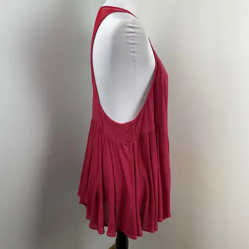 Free People  Intimately Marble Illusion Mesh Peplum Tank Top Raspberry Red Medium