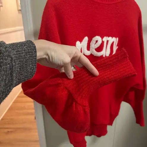 Red and White Merry knit turtleneck sweater size large