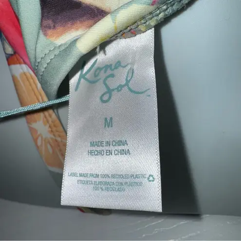 Kona Sol Bralette Bikini Top Sage Green Floral Ruffle Medium 8-10 NWT