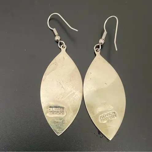 Vintage Alpaca Mexico Handcrafted MOP Abalone Inlay Mexican Silver Earrings 7g Green