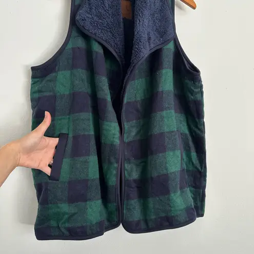 Girlie girl original C.C Exclusive Reversible Fleece & Plaid Vest, Women’s Size Large — Evergreen/Navy