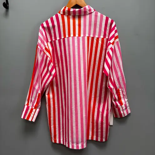 Beach Riot Alexa Top in Sunset Stripes Pink Orange Button Up