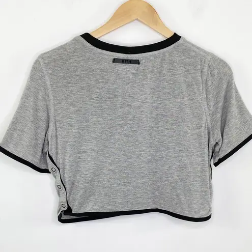 Kith  Grey Black Short Sleeve Side Button Snap Crop Top Women's Size Small S