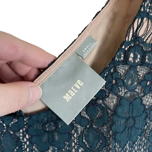 Maeve Anthropologie Emerald Teal Lace Elsa Peplum Waist Dress Size Small