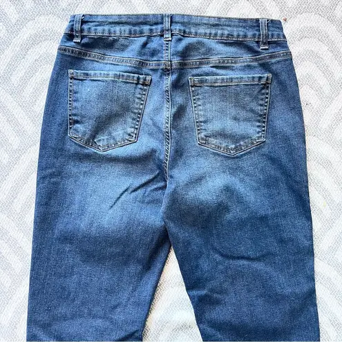 D. Jeans Cropped Green Plaid Patch Blue Denim Jeans 10