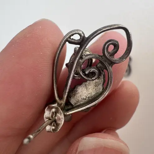 Vintage Sterling Silver Amethyst Orchid Feather Southwestern Drop Earrings Estat