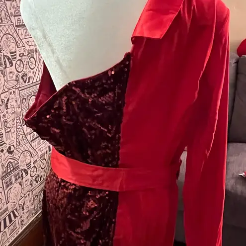 Women's Tuxedo One Shoulder Sequins Dress Size XL Red