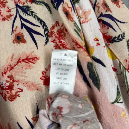 Dress Forum Shirt Floral Blouse Patchwork Long Sleeve Tie Front Top Size M