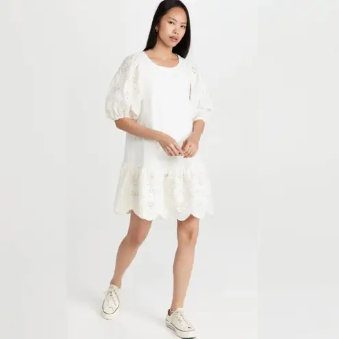 Moon River Embroidered Eyelet Puff Sleeve Shirtdress Dress