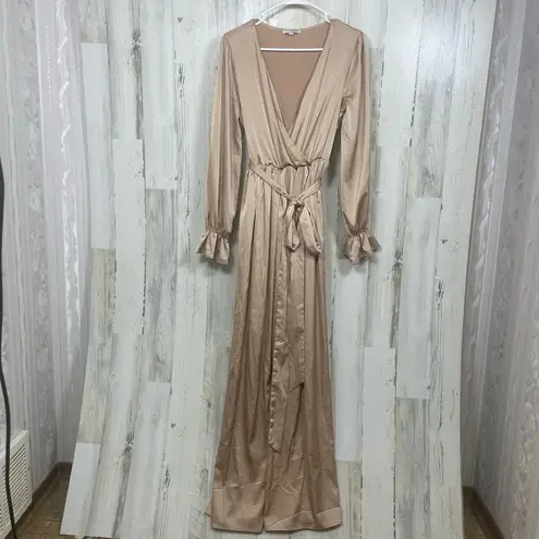BALTICBØRN Holly Satin Maxi Dress sz M Champagne Gold Formal Wedding Long Sleeve Size M