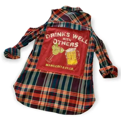 Via Penny Lane Reworked Apparel | Margaritaville Graphic Button Up Flannel Shirt Green Size XS